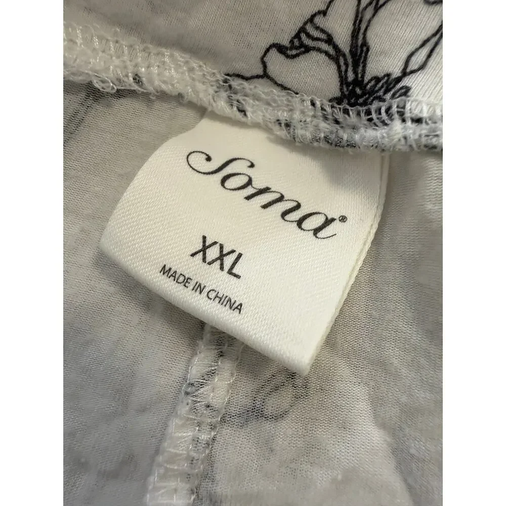 Soma short sleeve/capri leg flower lace cool pajama set white black sz XXL EUC